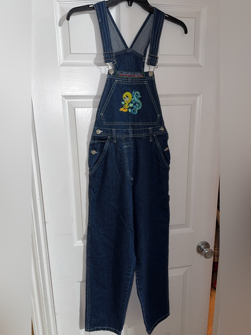 Warner Bros. Dark Blue Denim Overalls with Tweety Patch